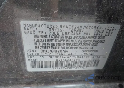 2015 Nissan Sentra Sv from USA, damaged, VIN 3N1AB7AP0FY347767